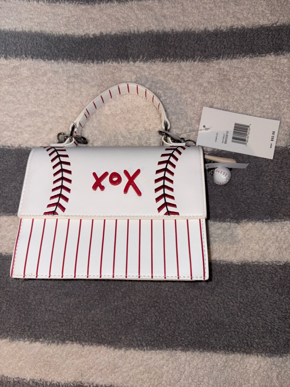 Betsey Johnson White & Red Baseball Stitch Crossbody Bag
